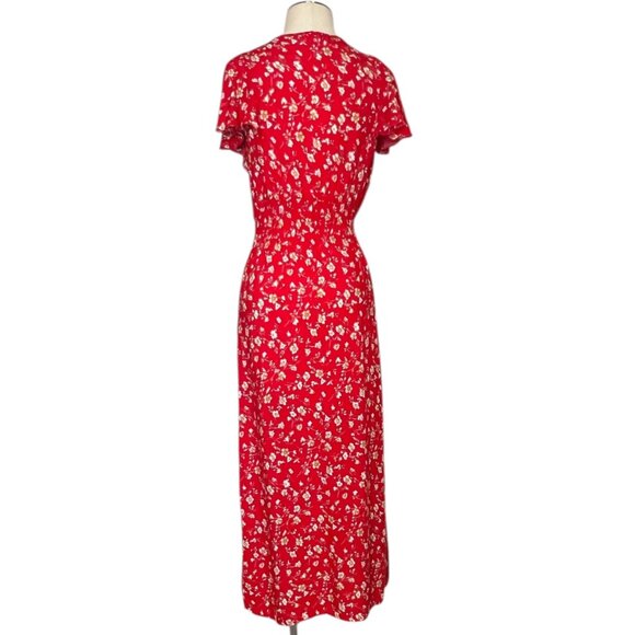 Kindred red floral wrap top flutter sleeve maxi dress size S - Picture 3 of 13